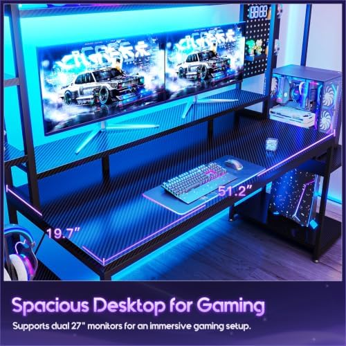 AODK 76 Inch Gaming Desk with Storage Shelves, LED Lights, 3 Drawers - Image 6