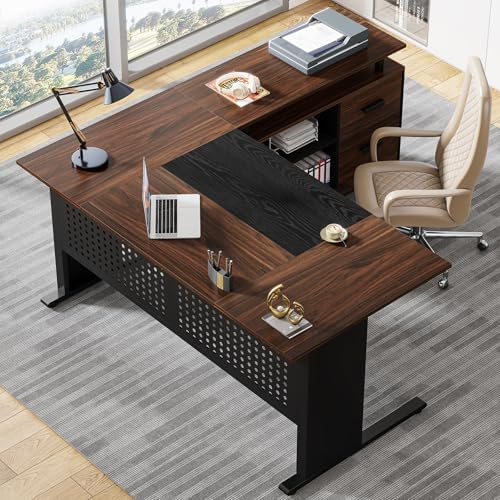Tribesigns 63 Inch Executive Desk with File Cabinet, L Shaped Office Desk - Image 4