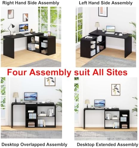 HSH Black L Shaped Computer Desk, Wood Corner Desk with Storage, 55 Inch - Image 3