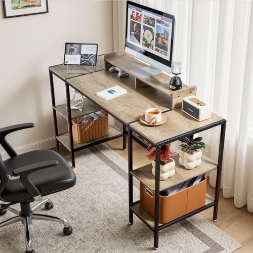 MINOSYS Gaming/Computer Desk - 47” Home Office Small Desk with Monitor Stand, Rustic Writing Desk for 2 Monitors, Adjustable Storage Space, Modern Design Corner Table. - Image 4