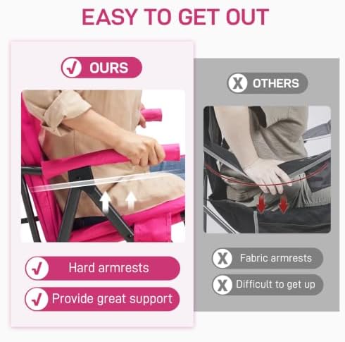 EVER ADVANCED Oversized Folding Rocking Camping Chair, Padded Portable Rocker Chair for Patio, Lawn and Outdoors, Heavy Duty Hard Armchair for Adults Supports 400lbs, Pink - Image 5
