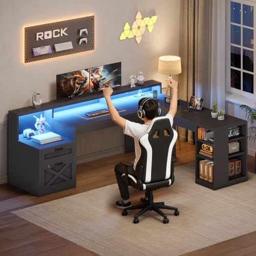 SEDETA 65"x59" L Shaped Gaming Desk with Lock Drawers Storage for Office - Image 3