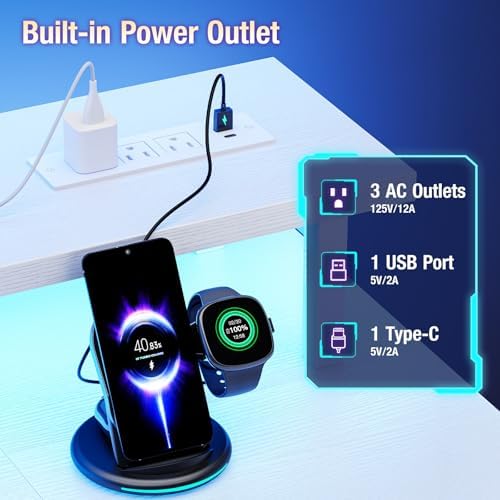 DUMOS 47” Gaming Desk with USB Charging Ports & LED Lights, White - Image 4