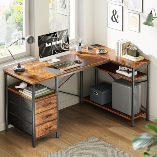 Huuger L Shaped Office Desk with Power Outlets & 3 Drawers - Image 2