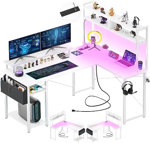 Aheaplus Small L Shaped Desk Gaming Desk with LED Lights & Power Outlets by Aheaplus