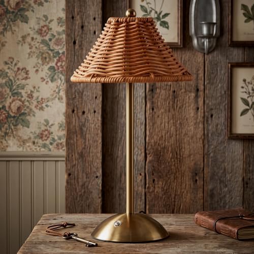 1 Pack Wedding Rattan Bow Cordless Table Lamps Rechargeable, Wicker LED Desk Lamp, 3 Colors Smooth Dimming, Portable Table Decor with Bows for Dining by Unknown