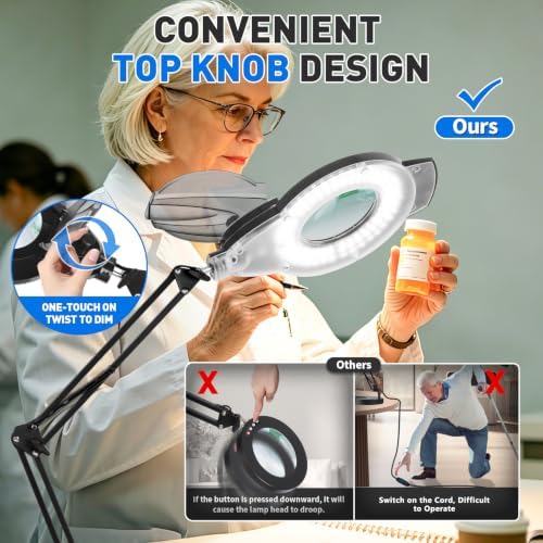 KIRKAS LED Magnifying Lamp with Clamp, 2,200 Lumens Dimmable 28in 12X - Image 6