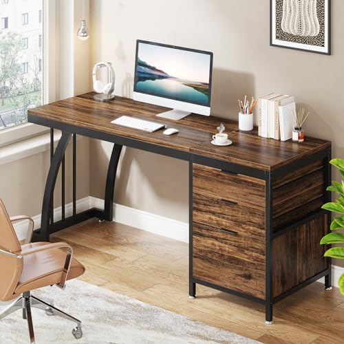 Tribesigns Computer Desk with 3 Drawers, 59-Inch PC Desk with Reversible Drawers, Industrial Study Writing Table Workstation with File Storage for Home Office, Rustic Brown - Image 3