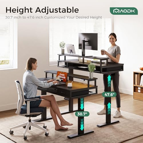 AODK 63 Inch Electric Standing Desk with Drawers & Keyboard Tray, Black - Image 4