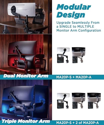 ULTRARM Heavy Duty Monitor Arm for Ultrawide Monitors up to 57" and 44 lbs, Single Desk Stand, Pneumatic Height Adjustable, Modular Extension Arms - Max VESA 100x100, Black, MA20P-S - Image 6