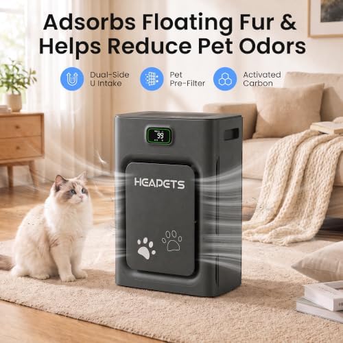 Pet Air Purifier for Home Large Room 2500 Sq Ft, H13 HEPA Double-Sided Filter with Washable Pre-filter, Adsorbs Pet Hair Dander Odor Allergies Smoke Dust,PM2.5 Air Quality Monitor,Auto Mode,P358 Black - Image 2