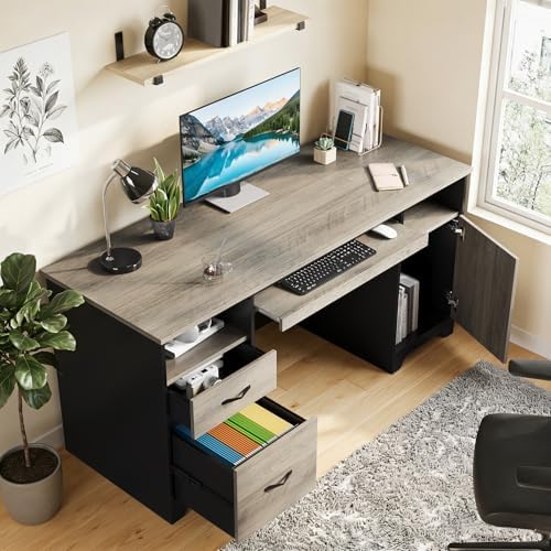 Bestier 59" Executive Desk, File Drawer, Keyboard Tray & 2 Drawers, Gray - Image 6