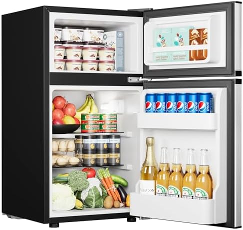 EUHOMY 3.2 Cu.Ft Mini Fridge with Freezer, 2 Door Mini Refrigerator, Silver by EUHOMY