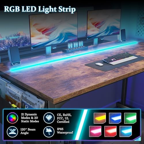 DurayLoly 40" Computer Desk with Waterproof LED Lights for Bedroom,Brown - Image 5
