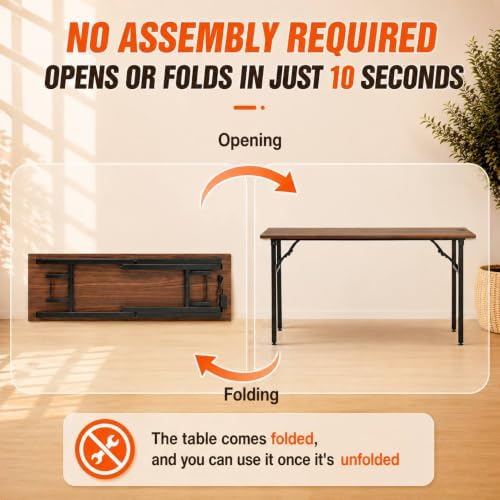 Folding Table Computer Desk - 55.1" No Assembly Folding Desk with Power Outlets & USB Charging Port, Small Desk, Foldable Office Desk, Compact Storage Portable Use for Small Space, Dark Walnut - Image 4