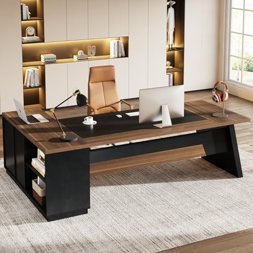 Tribesigns 78" L-Shaped Executive Desk, Large Office Desk with Drawers and File Cabinet, Modern Business Furniture for Home Office (Light Walnut + Black) by Tribesigns