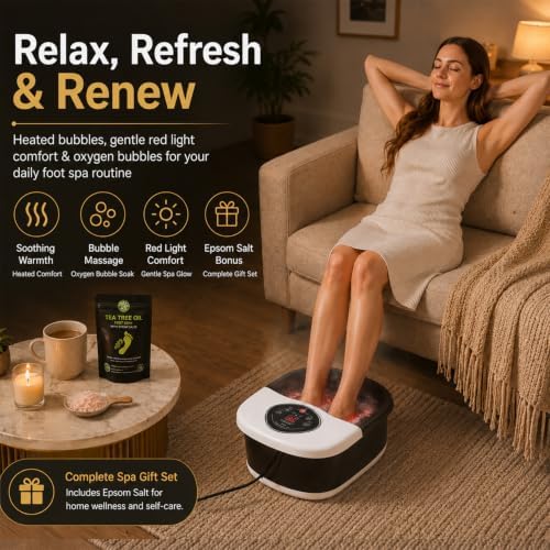 Foot Spa Bath Massager with Heat, Red Light & Oxygen Bubbles, Shiatsu Rollers Epsom Salt Temperature Control, Relieves Stress and Feet Pain - Home Pedicure Soaking Tub Gift for Women/Men - Image 2
