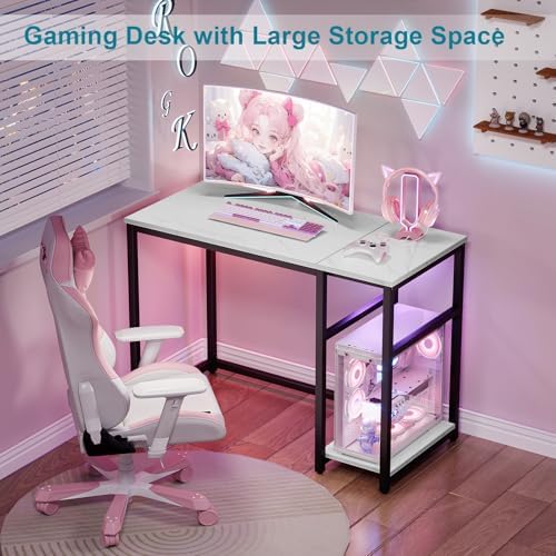 SINPAID 40" Small Computer Desk with Shelves for Home Office,White Marble - Image 6