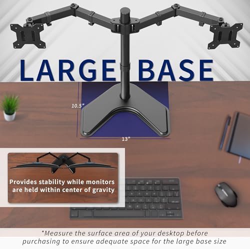 VIVO STAND-V002F Dual LED LCD Monitor Free-Standing Desk Stand for 2 Screens up to 27 Inch Heavy-Duty Fully Adjustable Arms with Max VESA 100x100mm - Image 5