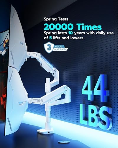 ARES WING White Ultrawide Dual Monitor Mount with USB A/C for 17 to 49 Inch - Image 5