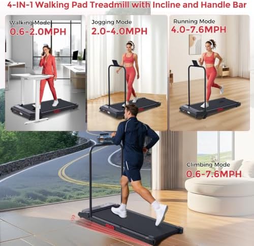 MCRG Walking Pad with Incline, Portable Treadmill with Handle Bar for Home, 3.0HP Electric Home Walking pad Treadmill, 0.6-7.6MPH Mini Under Desk Treadmills for Exercising with Handles Incline, 350LBS - Image 2
