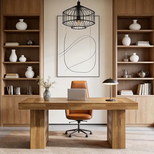 Tribesigns 63" Executive Desk, Farmhouse Wooden Office Desk, Natural Oak - Image 5