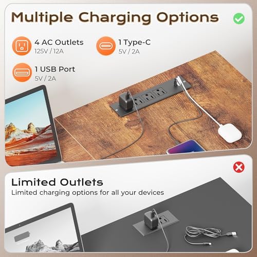 Huuger 55 Inch L Shaped Desk with Fabric Drawers, Reversible Computer Gaming Desk with Power Outlets and USB-C Port, Adjustable Side Storage Shelves, for Work Corner Home Office, Rustic Brown - Image 5
