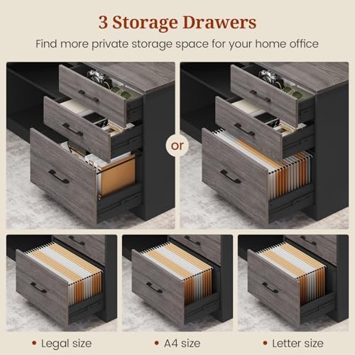 UPOSOJA 78.7" Executive Desk, Large Office Desk with Drawers & Storage Shelves, Modern L Shaped Computer Desk Corner Desk with Power Outlets, File Cabinet, Business Furniture Desk Workstation (Grey) - Image 4