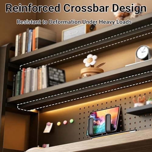 2/3/4 Tier Desk Hutch, Freestanding Desktop Bookshelf, Metal Desk Shelf with Pegboard, Desk Shelves for Top, for Dorm Office and Home(White+White,45 * 9 * 37in) - Image 6