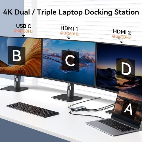 Laptop Docking Station 3 Monitor Triple 4K Display,USB C Hub with 2 HDMI 8K - Image 3