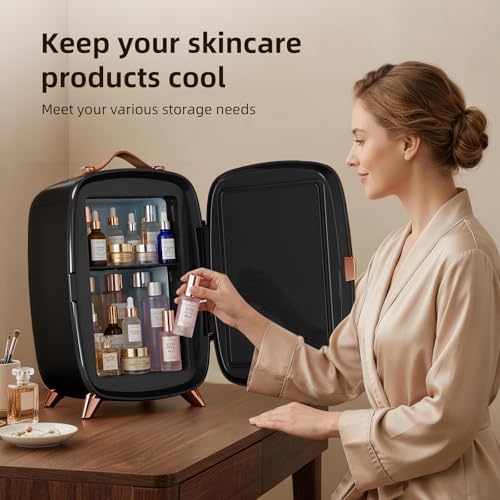 Antarctic Star 6L/8 Cans Makeup Mini Refrigerator with Dimmable LED Light Mirror for Bedroom, Car, Office & Dorm,Portable Small Cooler for Cosmetics,Skin Care,BLACK - Image 4