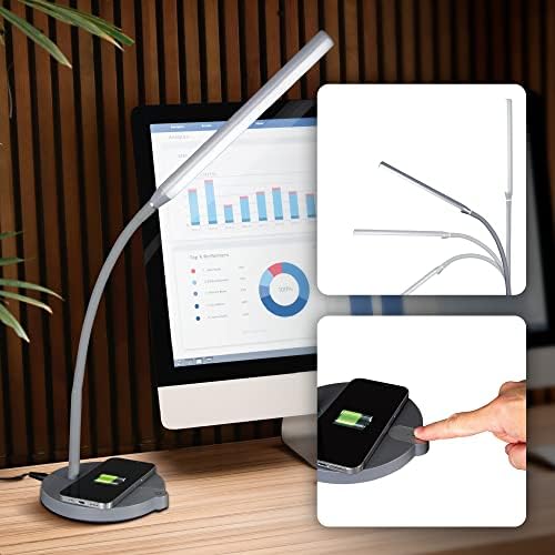OttLite Stretch LED Desk Lamp with Wireless Charging, Grey by Ottlite