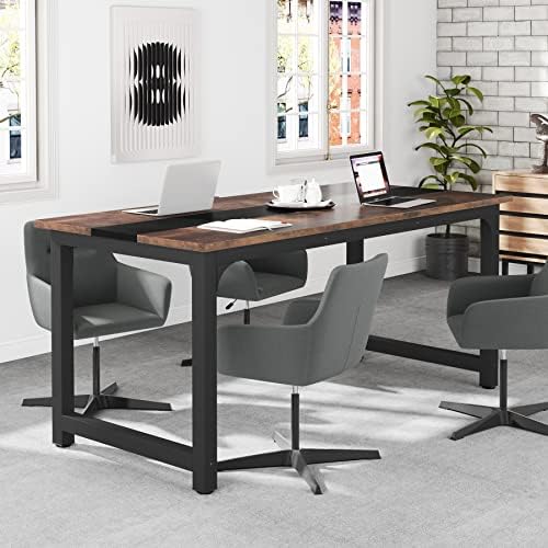 Tribesigns 70.8”Executive Desk, Large Office Computer Desk with Thicken Frame, Modern Simple Workstation Business Furniture for Home Office, Vintage Brown/Black - Image 4