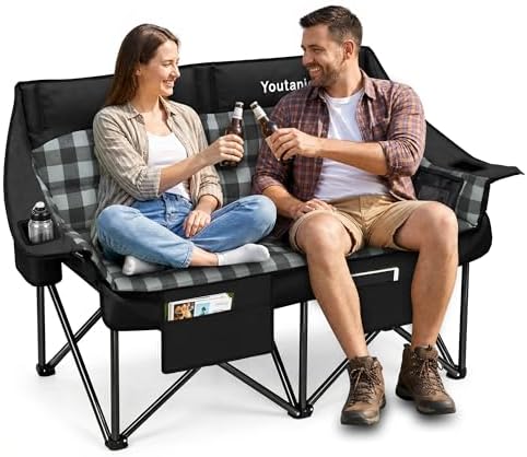 Youtanic Double Camping Chair, Heavy Duty 650lbs Padded Loveseat for Adults by Youtanic