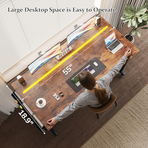 DurayLoly 55 Inch Office Desk with Waterproof LED Lights for Home Work - Image 2