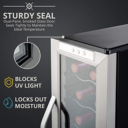 Ivation 12 Bottle Compressor Wine Cooler, Stainless Steel Fridge w/Lock - Image 4