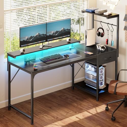 PRAISUN 55.1 Inch Gaming Desk with LED Lights & Power Outlets - Image 2