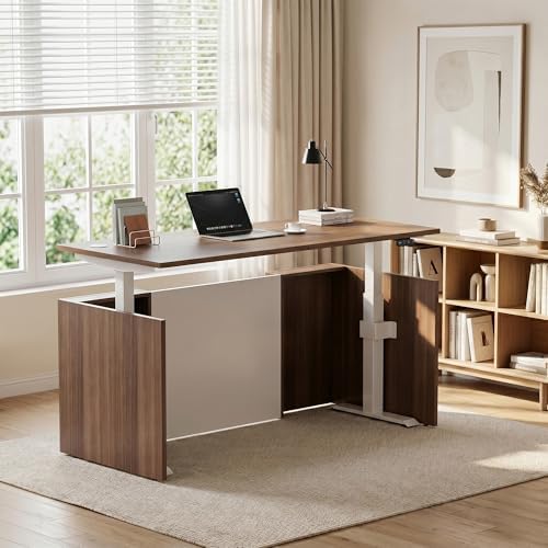 Executive Standing Office Desk with Pre-Assembled Frame, Dual Motor Height Adjustable Sit Stand Desk with 3 Memory Presets, Heavy-Duty Electric Standing Desk, Walnut Finish by ALFABUSINESS