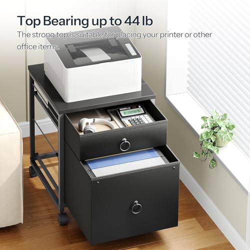 HOOBRO File Cabinet, 2-Drawer Vertical Mobile Office Cabinet, Rolling Printer Stand, for A4/Letter Size Files, Nonwovens Drawer, for Home Office, Black BB21WJ01 - Image 5