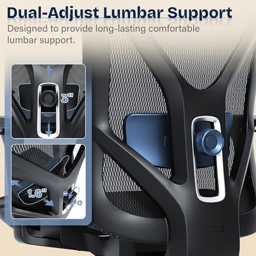 Ergonomic Office Chair, Mesh Computer Desk Chairs with BIFMA X5.1 Certified, Adjustable Lumbar Support, 3D Arm, Tilt Back, Wide Seat, Comfy Swivel Work Task Chair for Company and Home (Obsidian Black) - Image 4