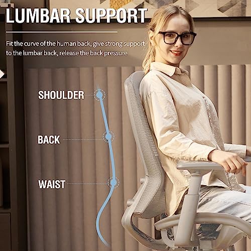 ELABEST Mesh Office Chair,Ergonomic Computer Desk Chair,Sturdy Task Chair- Adjustable Lumbar Support & Armrests,Tilt Function,Comfort Wide Seat,Swivel Home Office Chair (Grey Frame Grey Mesh) - Image 5