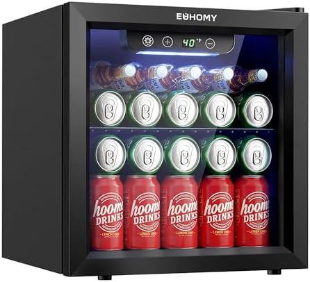 EUHOMY 48 Can Mini Fridge, 1.3 Cu.ft Beverage Refrigerator with Glass Door by EUHOMY