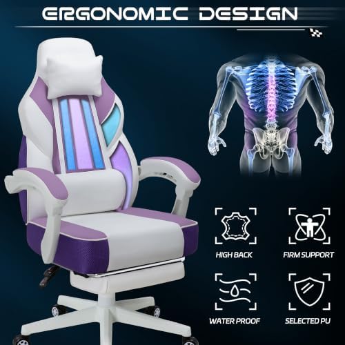 Big and Tall Gaming Chair for Adults, Computer Chair with Footrest, Purple - Image 5