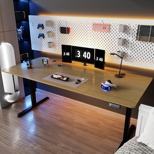 Shintenchi Standing Desk, 71x31 Inch Height Adjustable Electric Sit Stand up Desk, Ergonomic Rising Computer Table, Modern Lift Gaming Desk Workstation for Home Office, Walnut and Black by Shintenchi%7CFurnitureMadeforRealLife