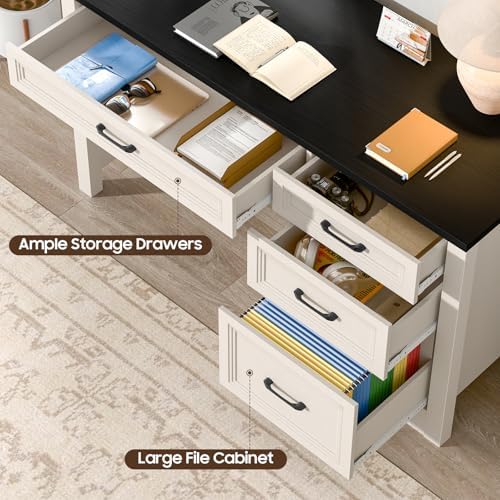 Vabches Farmhouse Executive Desk with Storage and Ample File Drawer, Rustic Large Home Writing Desk for Bedroom, Black - Image 6