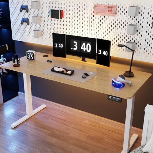 Shintenchi Standing Desk, 55x24 Inch Height Adjustable Electric Sit Stand up Desk, Ergonomic Rising Computer Table, Modern Lift Gaming Desk Workstation for Home Office, White by Shintenchi%7CFurnitureMadeforRealLife
