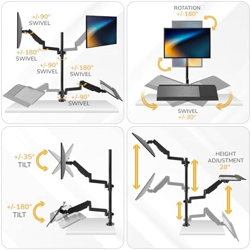Mount-It! Sit-Stand Monitor Arm Desk Mount with Keyboard Tray, Single Monitor Fits Up to 32”, Height Adjustable Gas Spring, Full Motion Articulating Arm, Clamp or Grommet, Black - Image 4