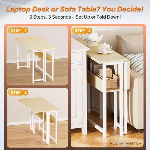 Huuger Folding Desk with Storage Shelf, 39.3 Inch Foldable Computer Table - Image 4