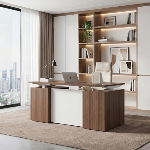 Executive Standing Office Desk with Pre-Assembled Frame, Dual Motor Height Adjustable Sit Stand Desk with 3 Memory Presets, Heavy-Duty Electric Standing Desk, Walnut Finish - Image 3