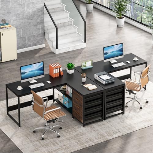Tribesigns L Shaped Computer Desk with Storage Drawers, 59 inch Corner Desk with Shelves, Reversible L-Shaped Office Desk Study Writing Table Workstation for Home Office, Black - Image 4